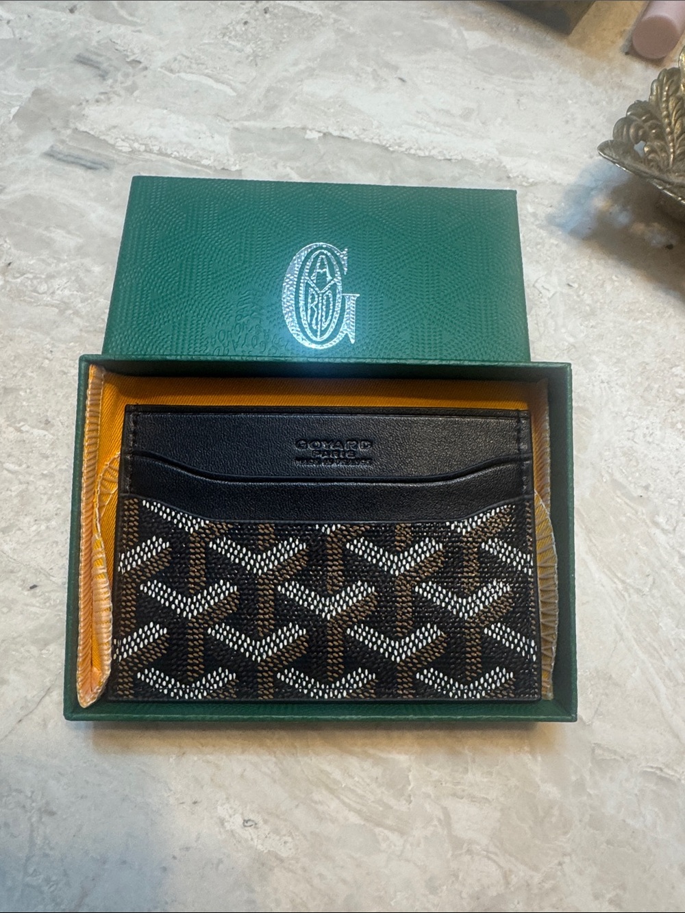 Goyard Black & Brown Goyardine Card Holder with White Accents